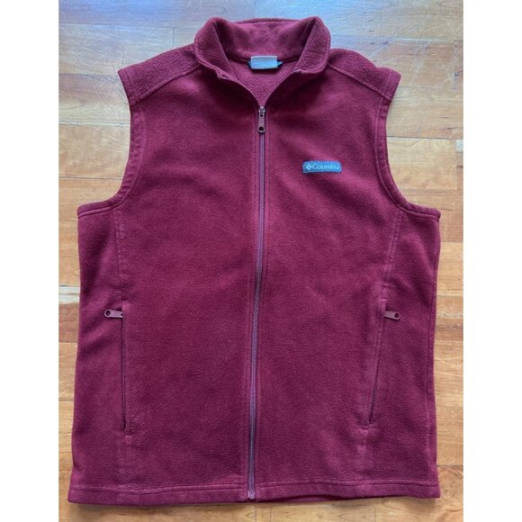 Columbia Mens Fleece Vest Red Size M Full Zip Sleeveless Outerwear Polyester - Picture 1 of 6